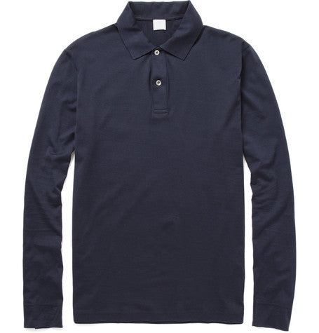 long sleeved cotton jersey polo shirt