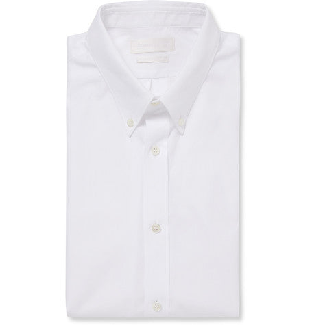 white slim fit short sleeved cotton shirt