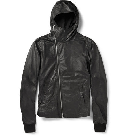 slim fit hooded leather jacket