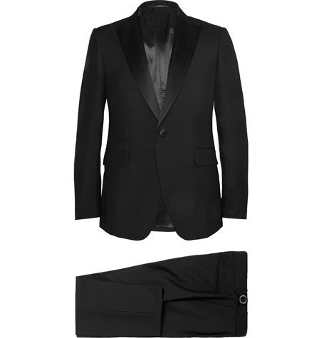 black slim fit wool and mohair blend tuxedo
