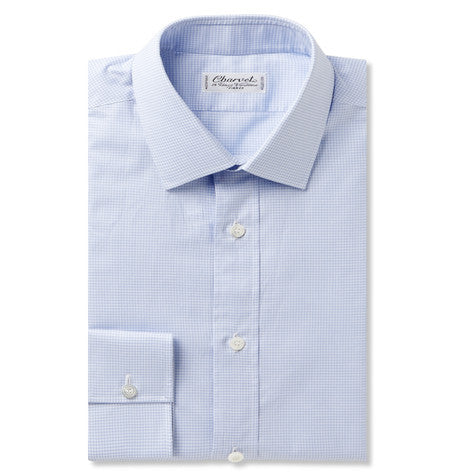 blue gingham checked cotton shirt