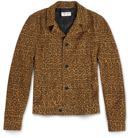 slim fit leopard print suede jacket