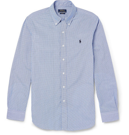 slim fit gingham checked cotton shirt