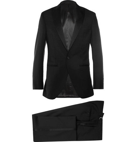 black satin trimmed wool and mohair blend tuxedo