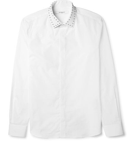 slim fit studded collar cotton shirt
