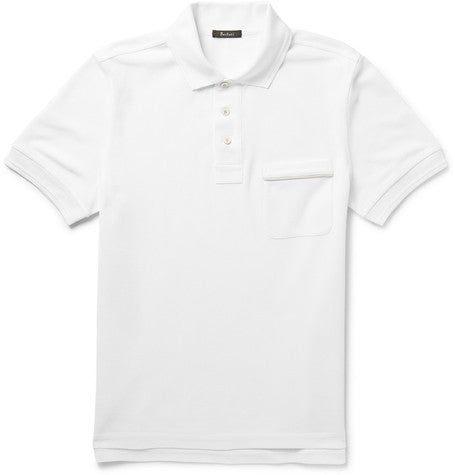 leather trimmed cotton pique polo shirt
