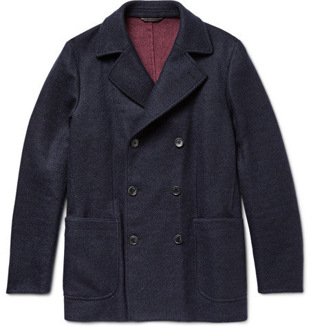 suede trimmed double faced woven cashmere peacoat