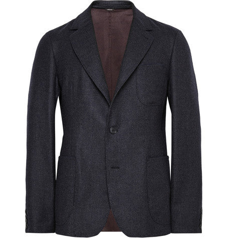 navy washington unstructured checked cashmere blazer