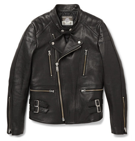 slim fit quilted leather biker jacket