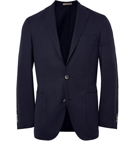 london navy slim fit velvet trimmed wool blazer