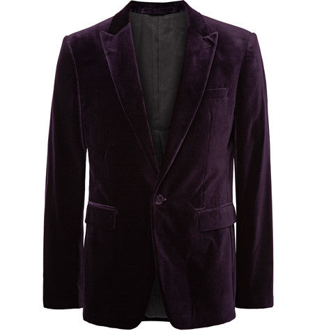 london dark purple slim fit velvet blazer