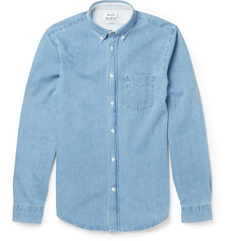 isherwood button down collar washed denim shirt