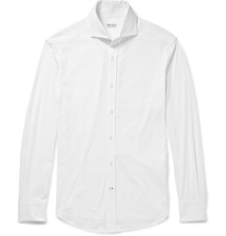slim fit spread collar cotton jersey shirt