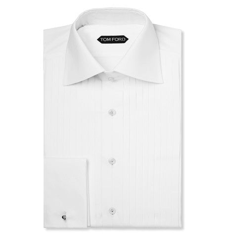 white pleated cotton tuxedo shirt