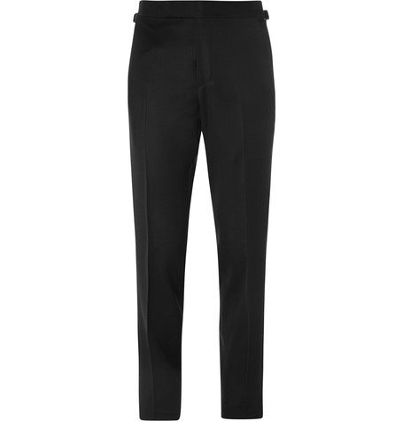 black o connor slim fit wool and mohair blend tuxedo trousers