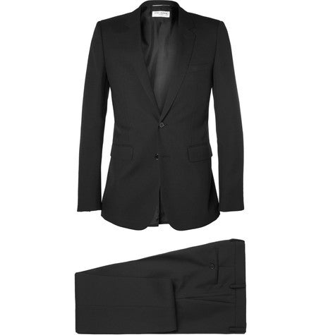 black wool gabardine suit
