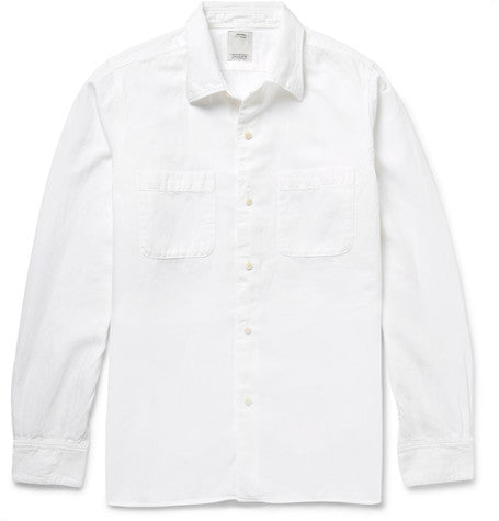 vacher satin panelled cotton and linen blend shirt