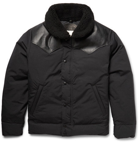 christy leather and shearling trimmed twill down jacket