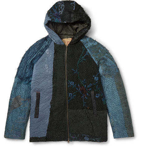 patchwork silk hooded jacket