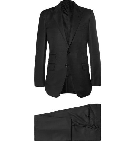 black slim fit peak lapel wool suit