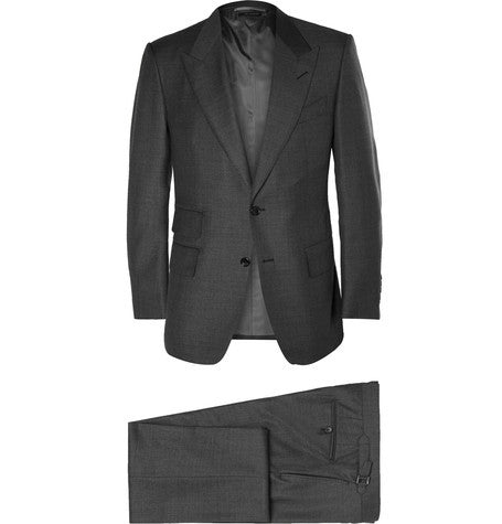 grey slim fit sharkskin wool three piece suit