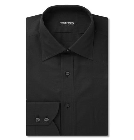 black mitered cuff cotton twill shirt