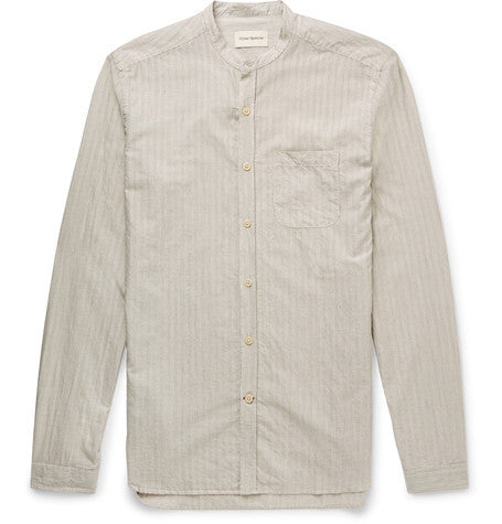 grandad collar striped cotton  silk and cashmere blend shirt