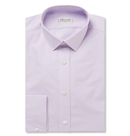 purple slim fit micro checked cotton shirt