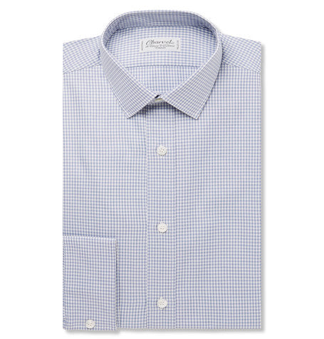 blue slim fit gingham checked cotton shirt