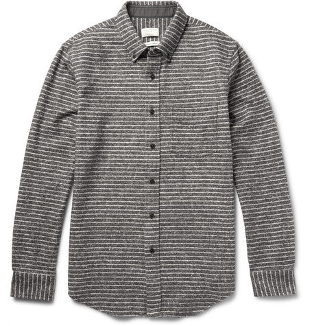 slim fit striped slub cotton flannel shirt