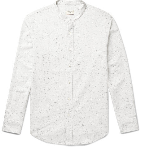 slim fit grandad collar slub cotton shirt