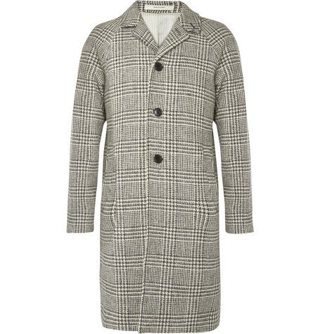 prince of wales checked merino wool overcoat