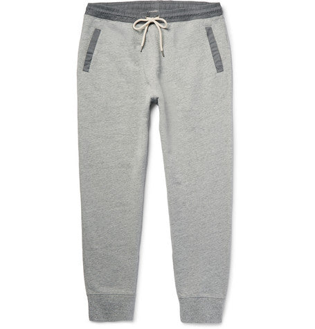 tapered contrast trimmed loopback cotton jersey sweatpants