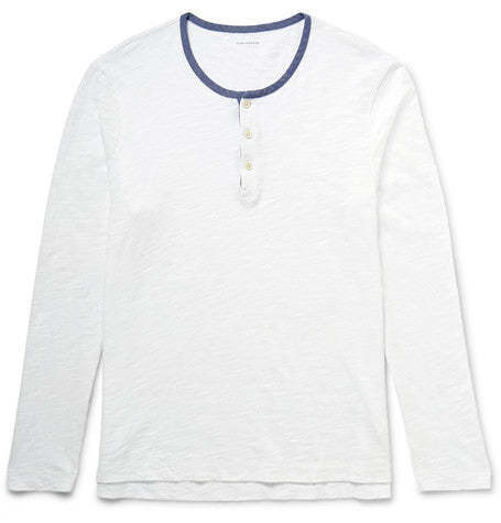 chambray trimmed slub cotton jersey henley t shirt