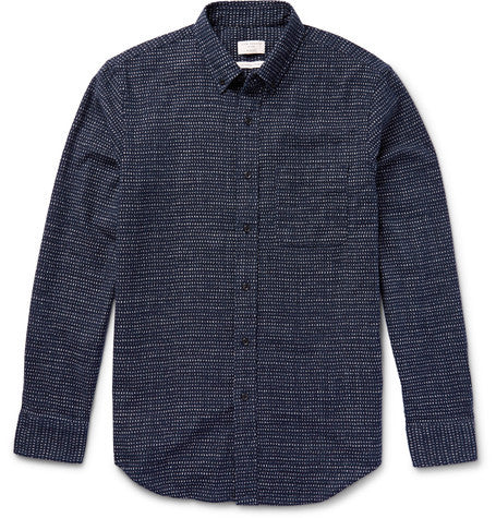 slim fit abstract snowflake print cotton shirt