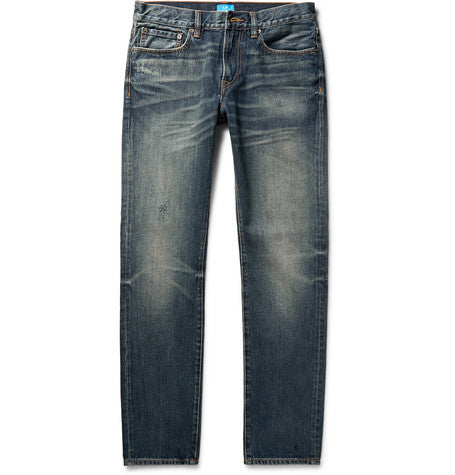 slim fit distressed washed denim jeans