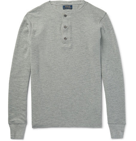 waffle knit cotton henley t shirt