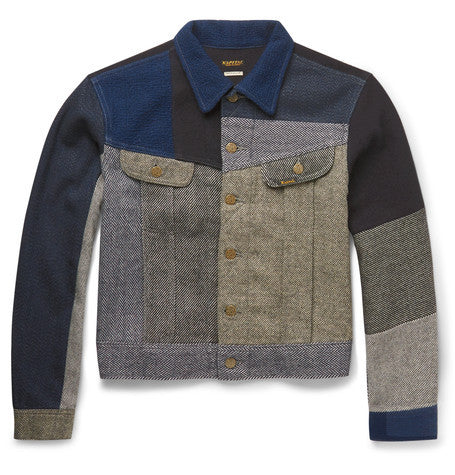 slim fit patchwork wool  linen and cotton blend jacket