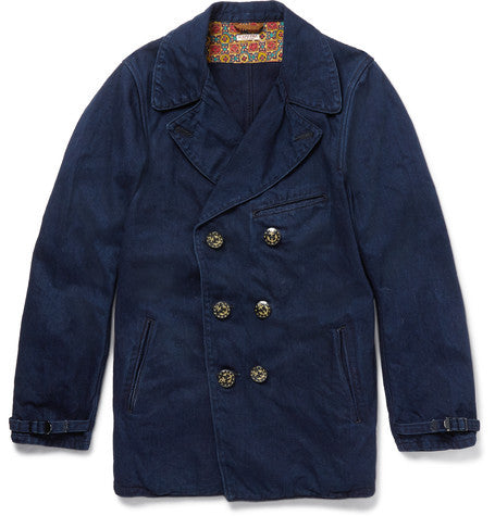 double breasted denim peacoat