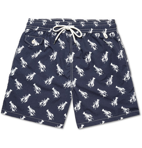 traveler lobster print mid length swim shorts