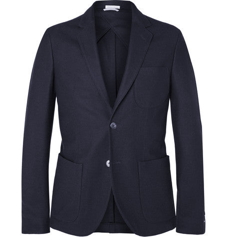 navy slim fit cotton pique blazer