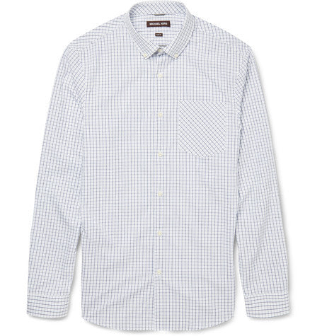 slim fit windowpane checked cotton shirt
