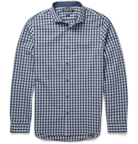 slim fit cutaway collar checked cotton shirt