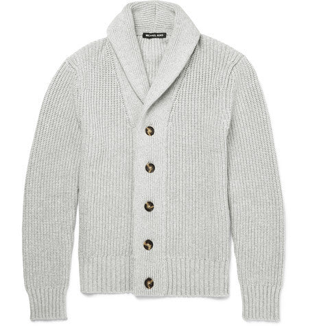 shawl collar cotton blend cardigan