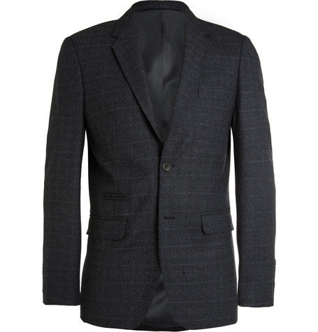 navy soho slim fit checked wool suit jacket
