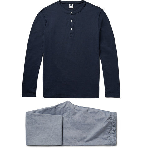 sleepwell cotton jersey and chambray pyjama set
