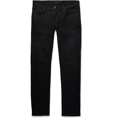 tight long john skinny fit coated organic stretch denim jeans