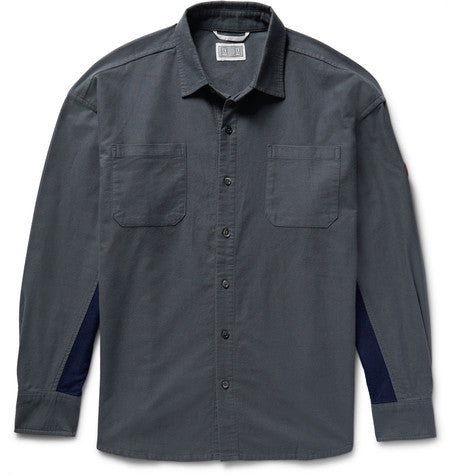 panelled cotton flannel shirt