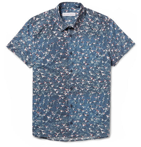 pelham slim fit printed cotton poplin shirt