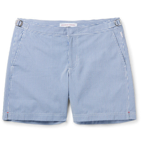 bulldog striped mid length swim shorts